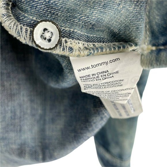 Tommy Button Up Shirt Women's Acid Washed Denim Blue - Picture 8 of 10